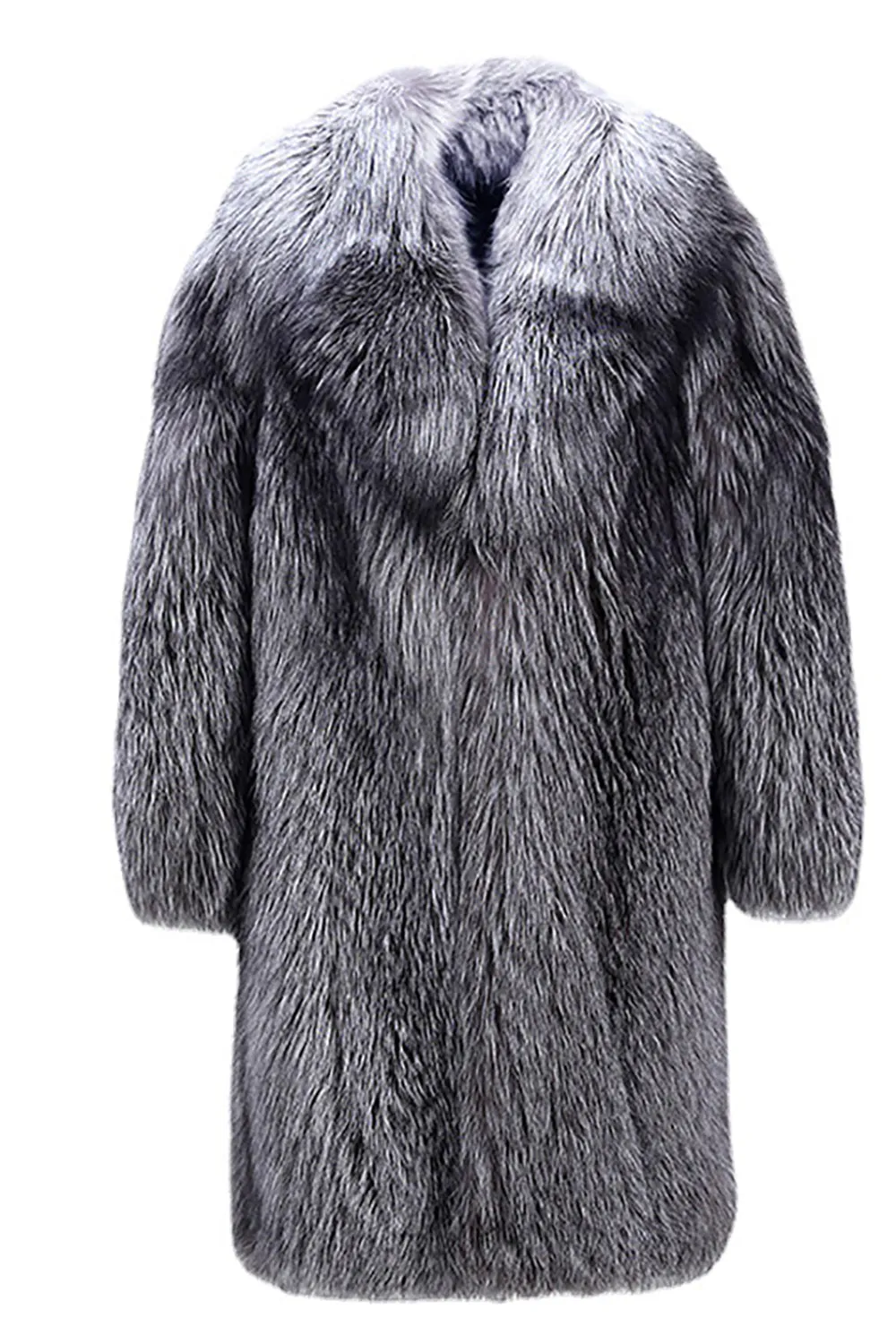 Faux Fur Silver Grey Thickened Lapel Men's Coat sold by Zapaka product image thumbnail 2