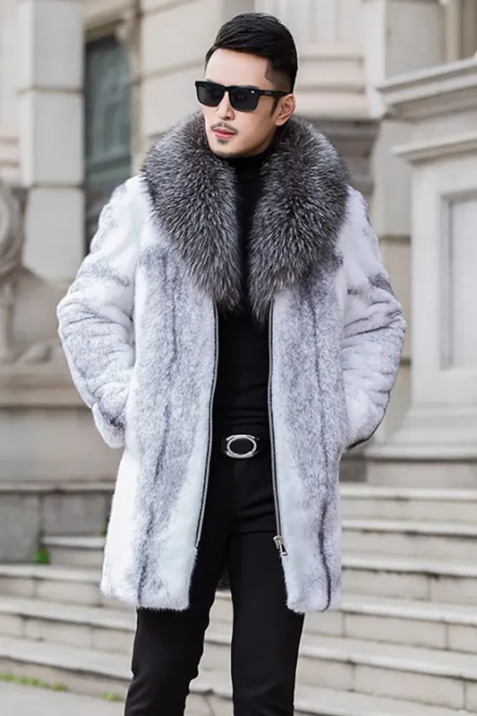 White Long Sleeves Thickened Faux Fur Men's Coat sold by Zapaka