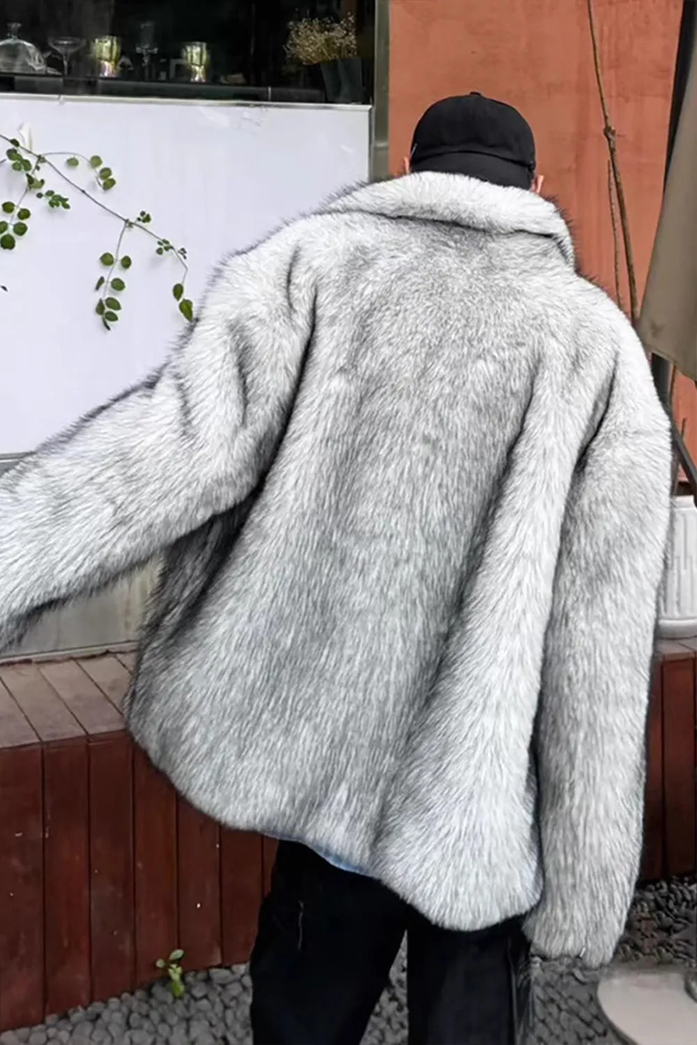 Light Grey Long Sleeves Faux Fur Short Winter Men's Coat sold by Zapaka product image thumbnail 2