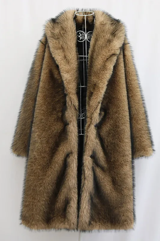 Camel Thickened Faux Fur Men's Warm Coat with Long Sleeves sold by Zapaka