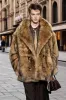 Notched Lapel Camel Long Sleeve Men's Faux Fur Coat sold by Zapaka