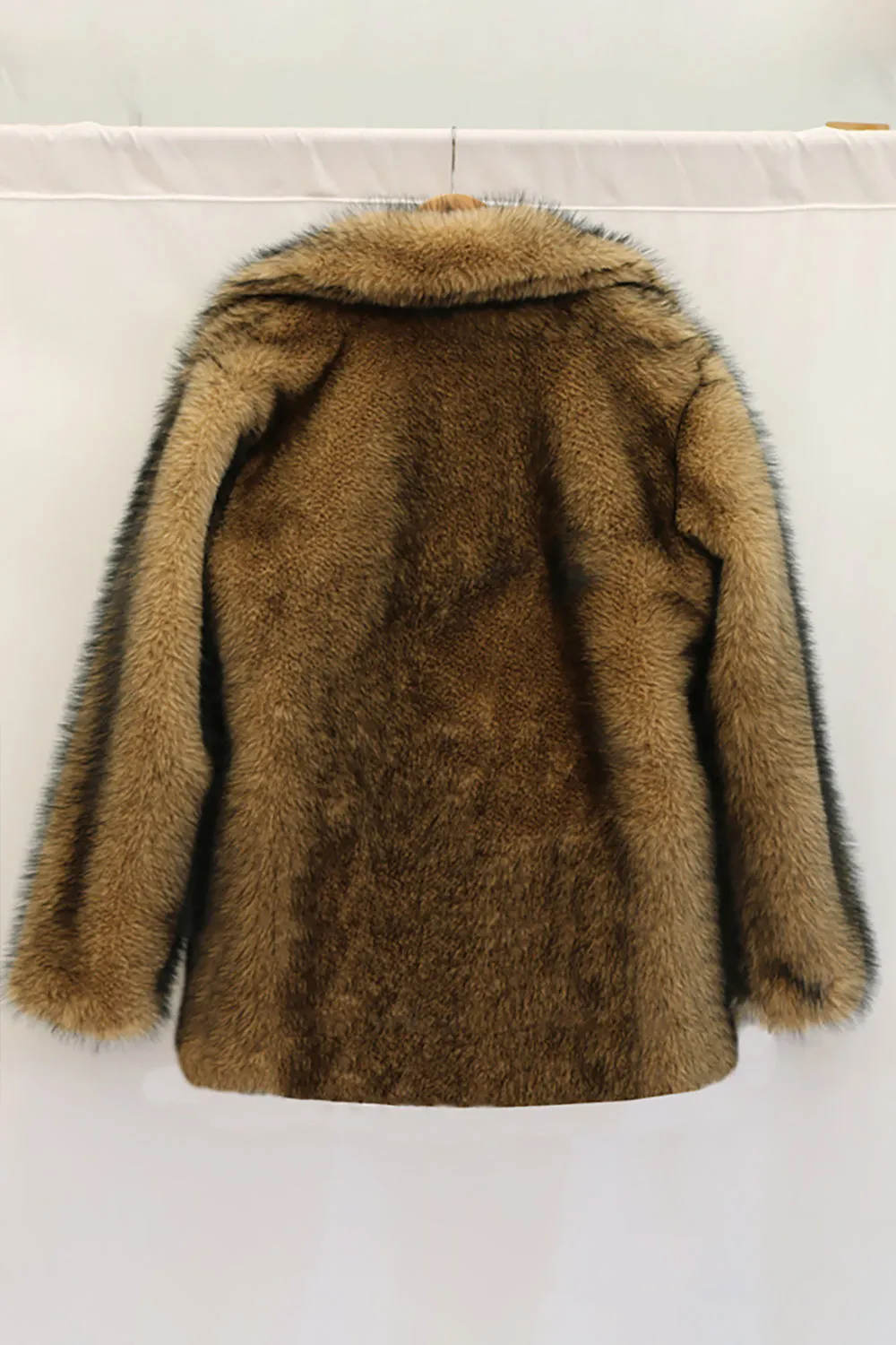 Notched Lapel Camel Long Sleeve Men's Faux Fur Coat sold by Zapaka product image thumbnail 2