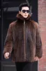 Brown Warm Thickened Faux Fur Short Men's Coat sold by Zapaka