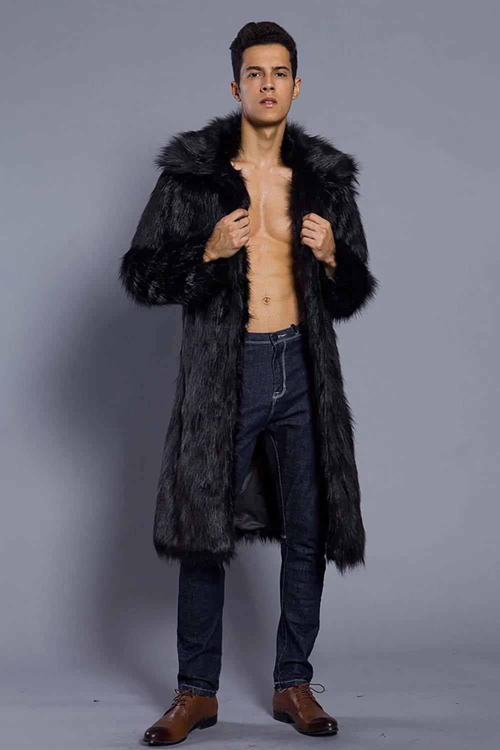 Brown Midi Faux Fur Warm Thickened Men's Coat sold by Zapaka product image thumbnail 5