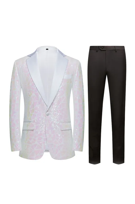 Sparkly White Floral 2 Pieces Notched Lapel Prom Suits sold by Zapaka