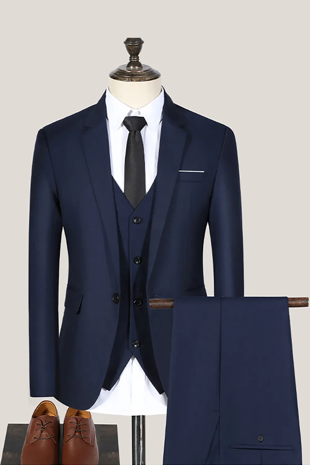 Black Notched Lapel 3 Pieces Slim Fit Men's Formal Suits sold by Zapaka product image thumbnail 5