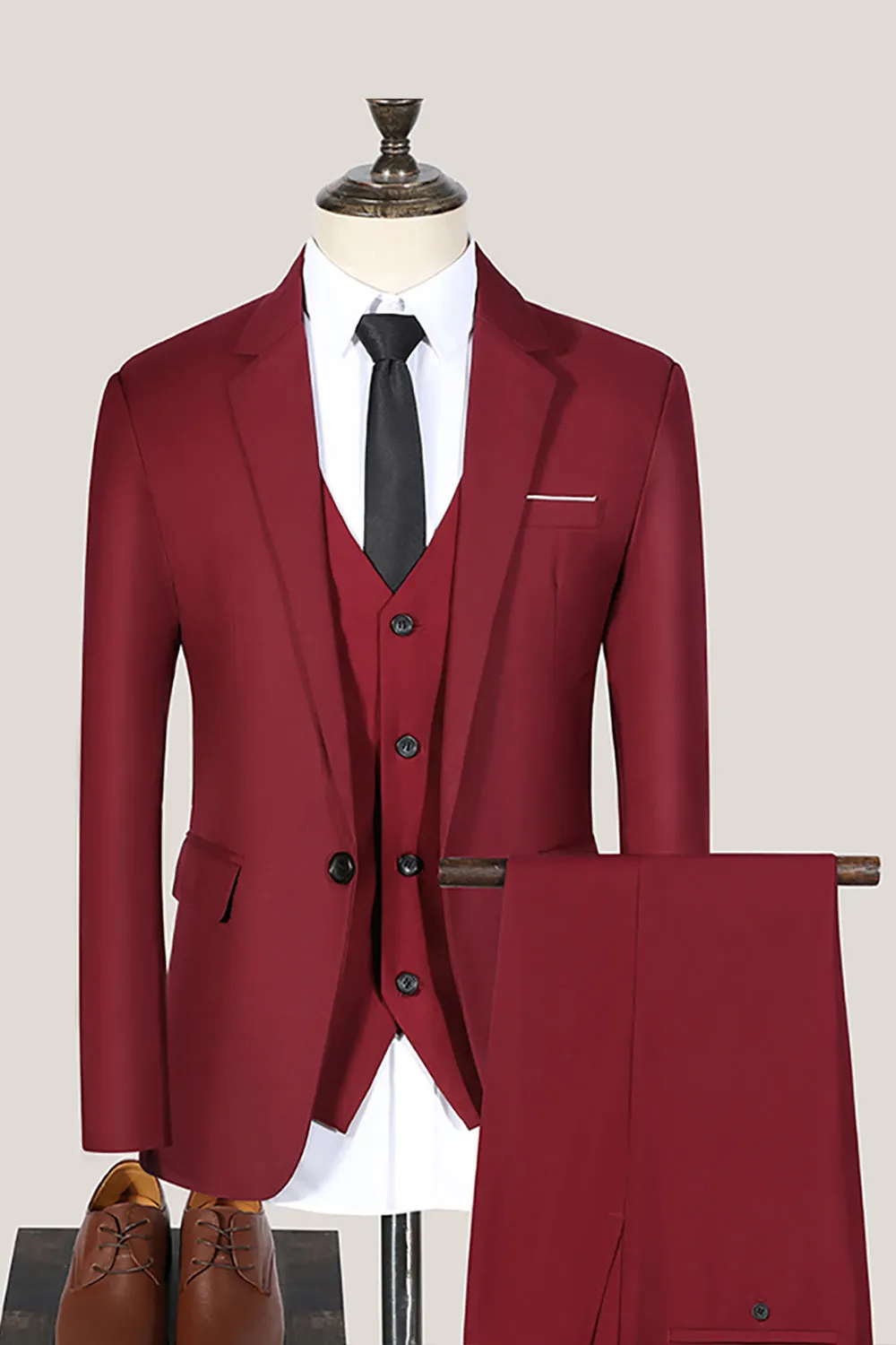 Black Notched Lapel 3 Pieces Slim Fit Men's Formal Suits sold by Zapaka product image thumbnail 3