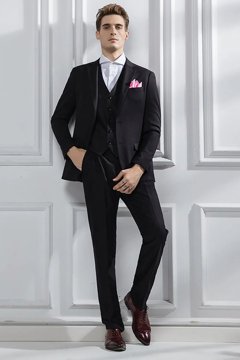 Black Notched Lapel 3 Pieces Slim Fit Men's Suits sold by Zapaka product image thumbnail 3