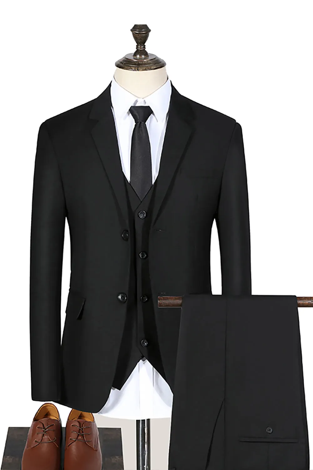 Black Notched Lapel 3 Pieces Slim Fit Men's Suits sold by Zapaka