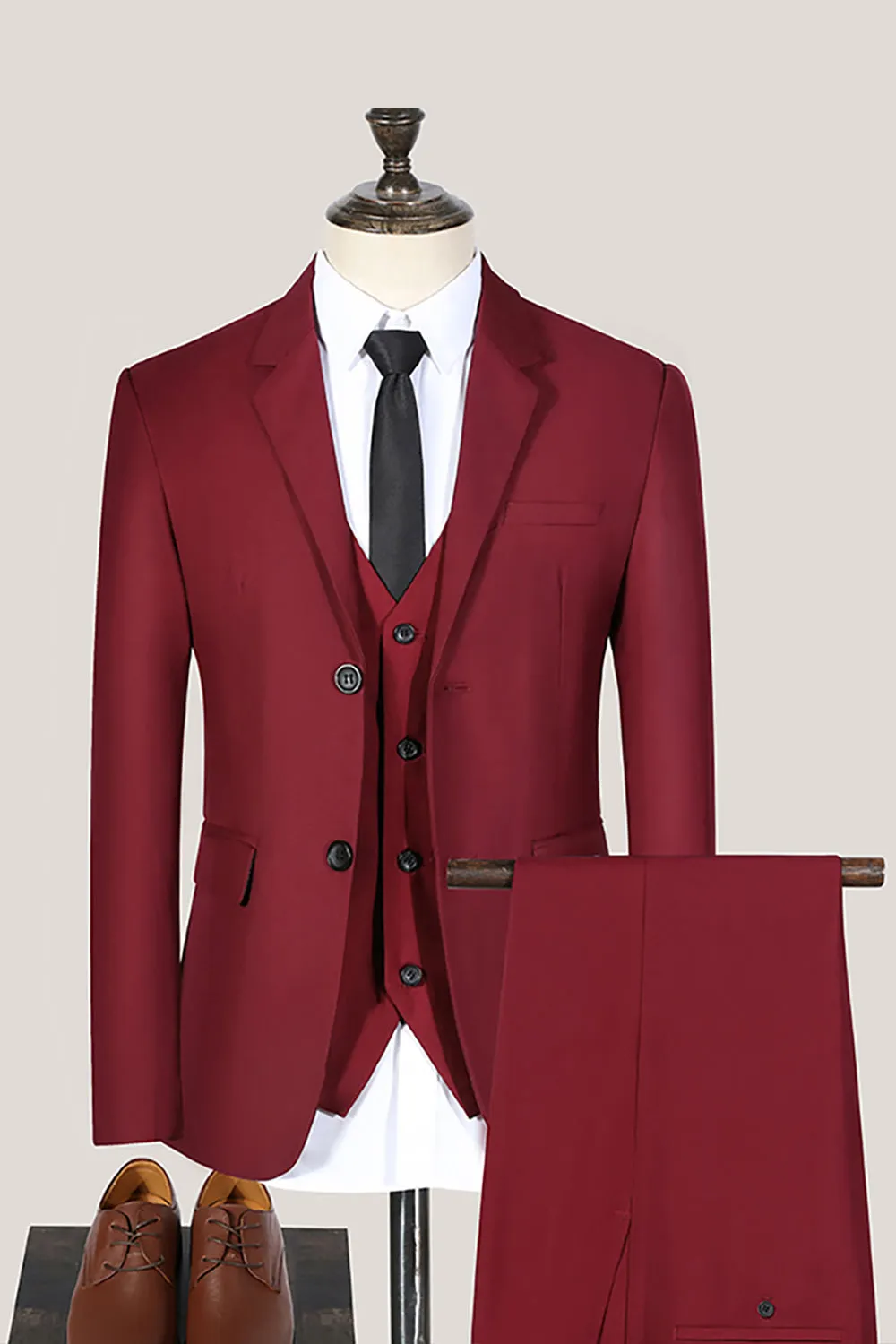 Black Notched Lapel 3 Pieces Slim Fit Men's Suits sold by Zapaka product image thumbnail 4