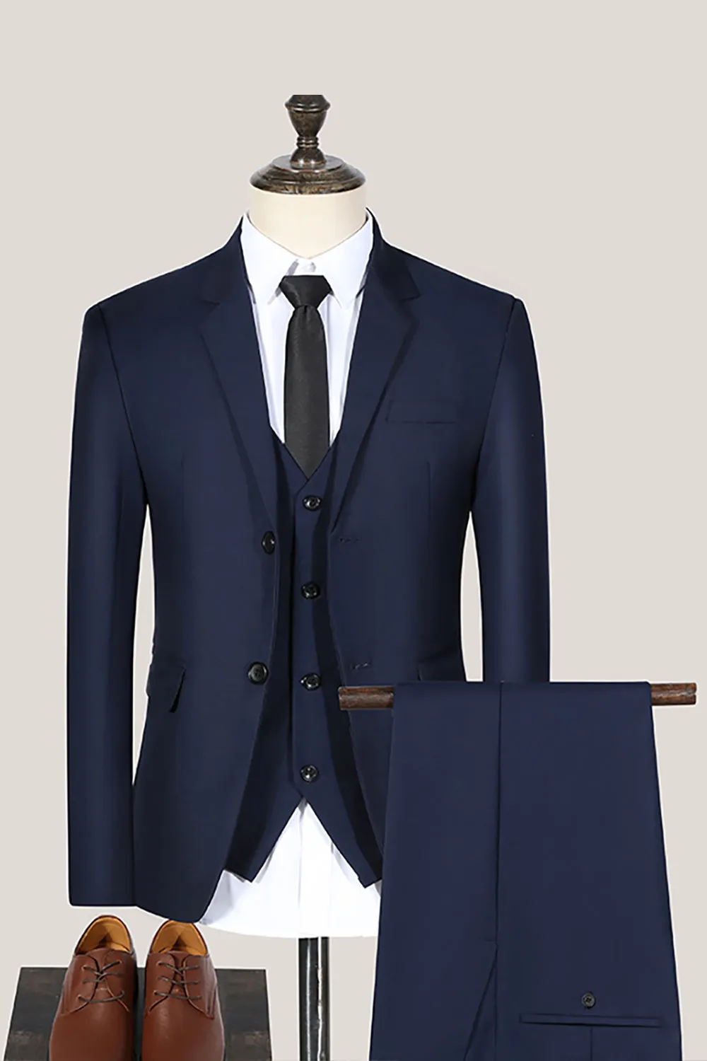 Black Notched Lapel 3 Pieces Slim Fit Men's Suits sold by Zapaka product image thumbnail 5