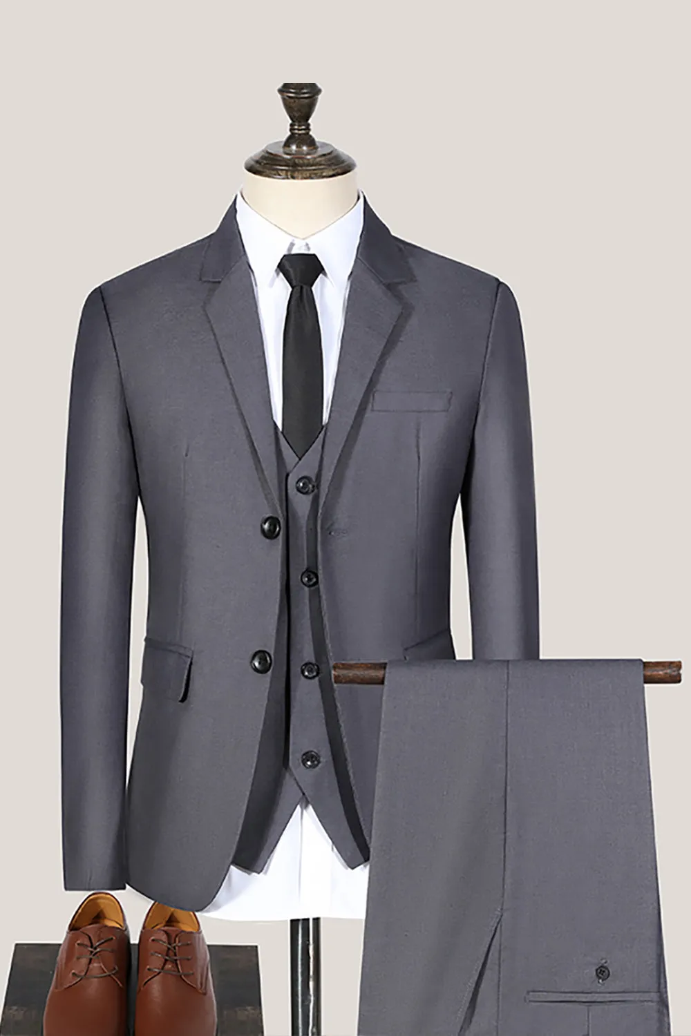 Black Notched Lapel 3 Pieces Slim Fit Men's Suits sold by Zapaka product image thumbnail 5