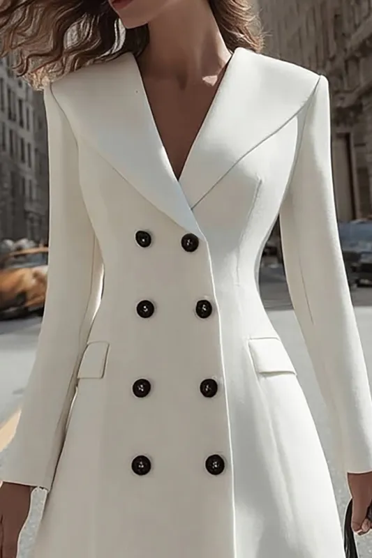Ivory Double Breasted A Line Midi Work Dress sold by Zapaka