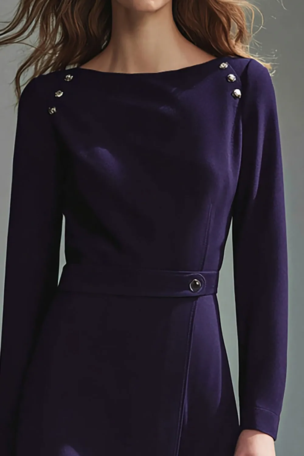 Purple Boat Neck Long Sleeve Work Dress sold by Zapaka product image thumbnail 2