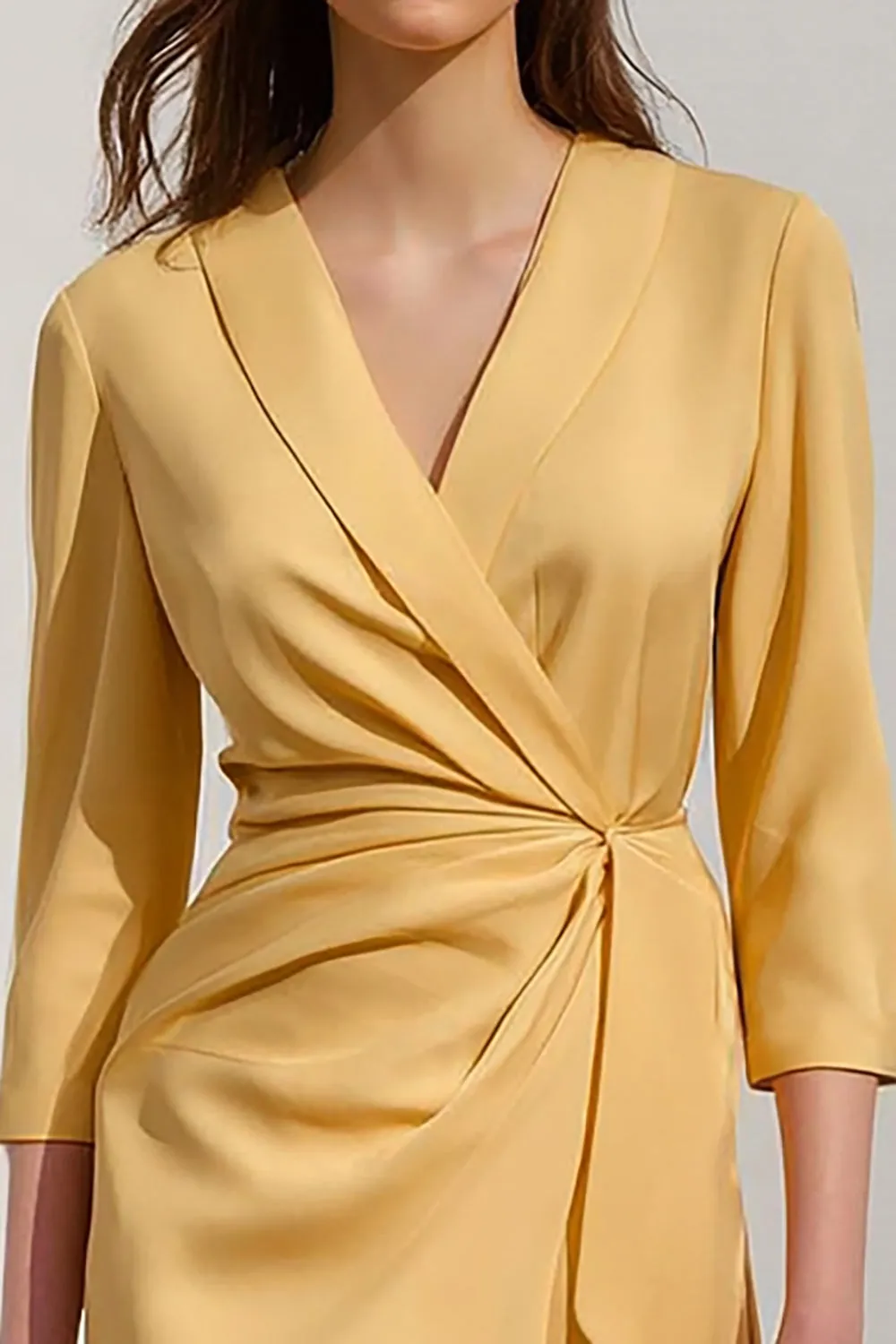 Yellow Shawl Lapel 3/4 Sleeve Ruched Sheath Work Dress sold by Zapaka product image thumbnail 2