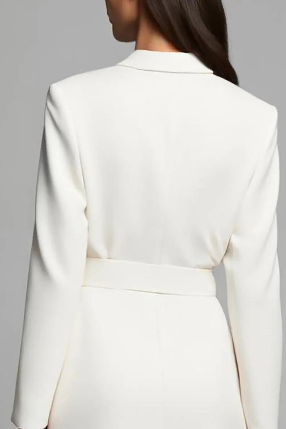 Ivory Notched Lapel A Line Long Blazer Dress With Pockets sold by Zapaka product image thumbnail 4