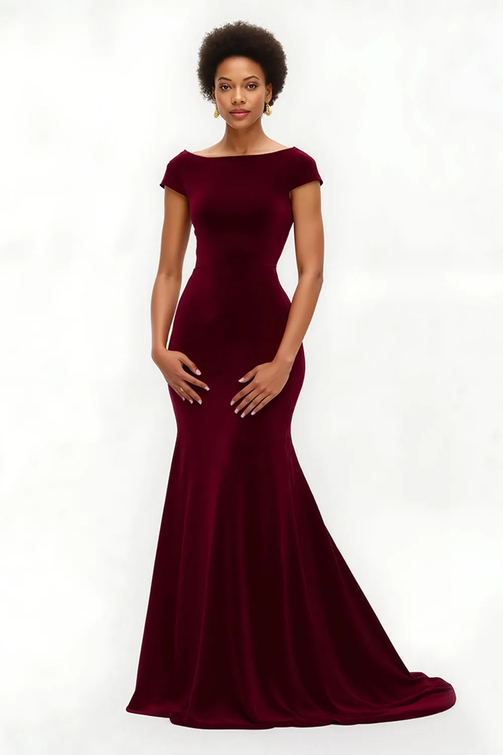 Burgundy Mermaid Bateau Neck Velvet Holiday Dress sold by Zapaka product image thumbnail 3
