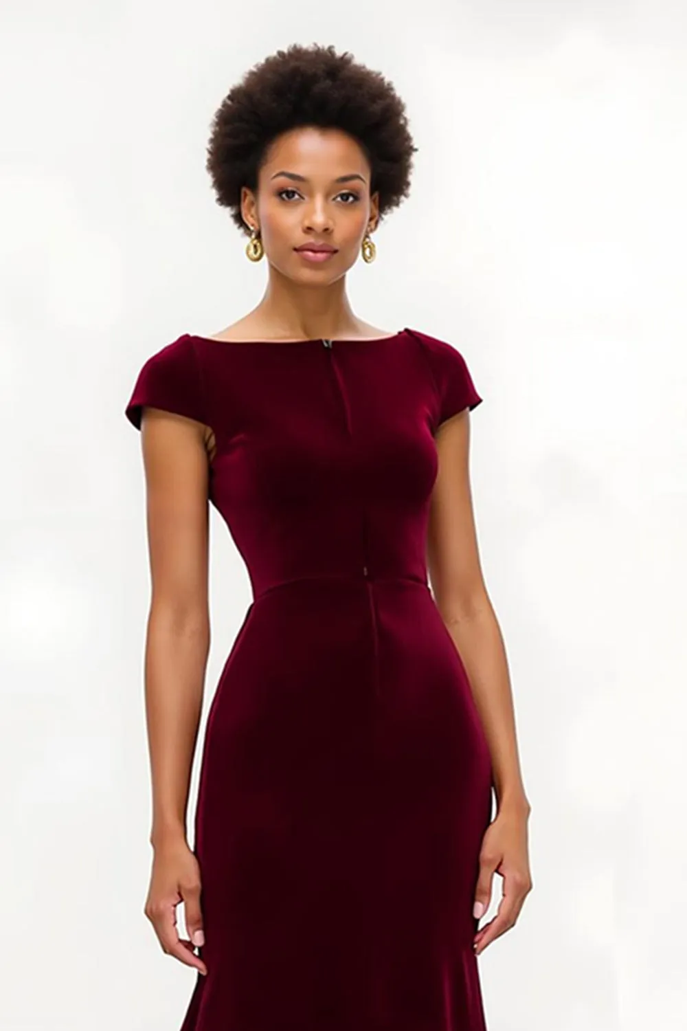 Burgundy Mermaid Bateau Neck Velvet Holiday Dress sold by Zapaka product image thumbnail 4