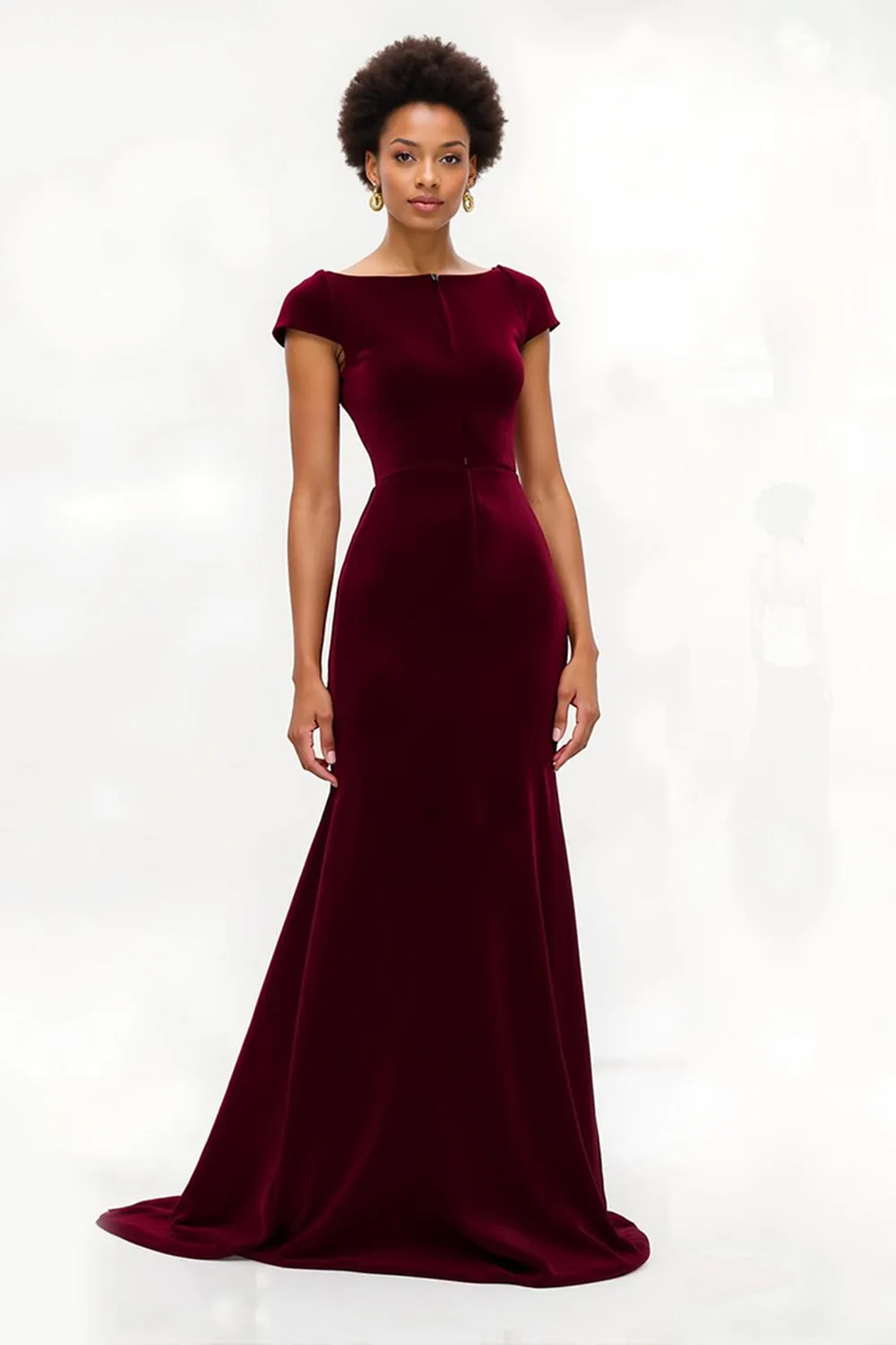 Burgundy Mermaid Bateau Neck Velvet Holiday Dress sold by Zapaka
