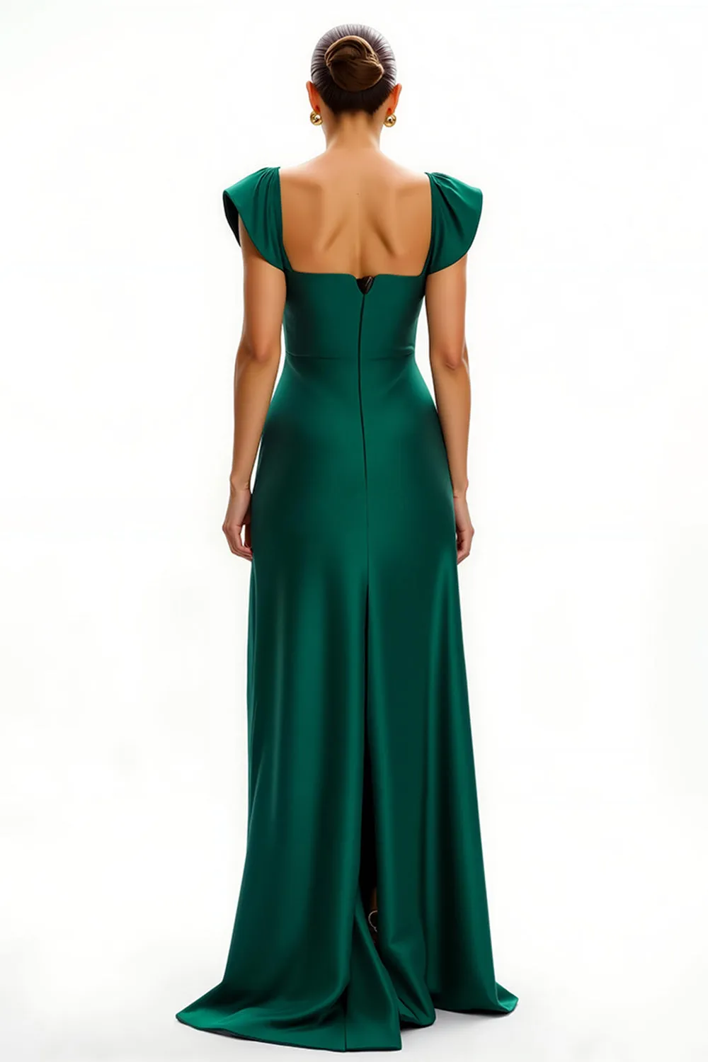 Dark Green Satin Deep V Neck Sheath Holiday Dress sold by Zapaka product image thumbnail 2