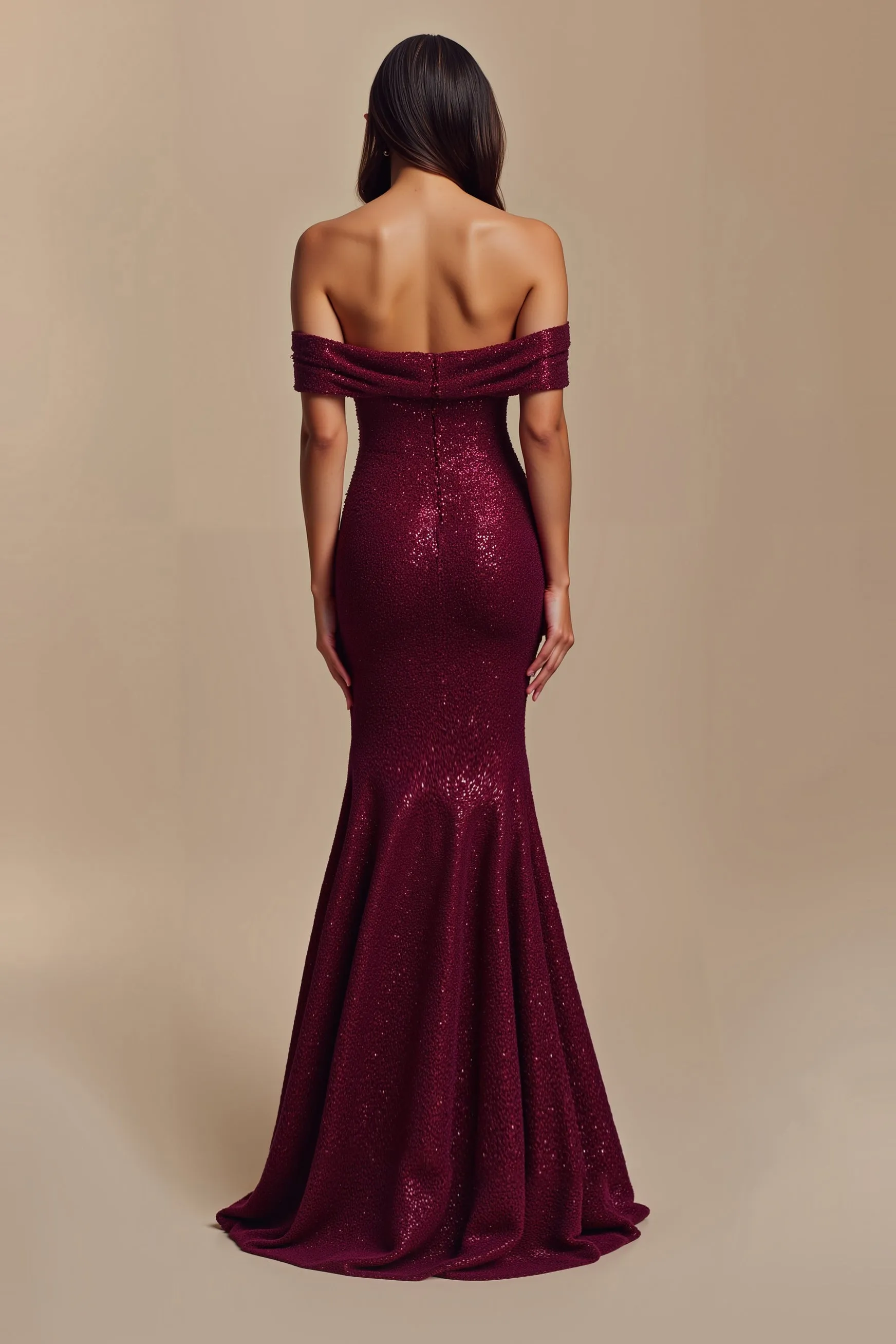 Sparkly Burgundy Mermaid Floral Long Holiday Party Dress sold by Zapaka product image thumbnail 2