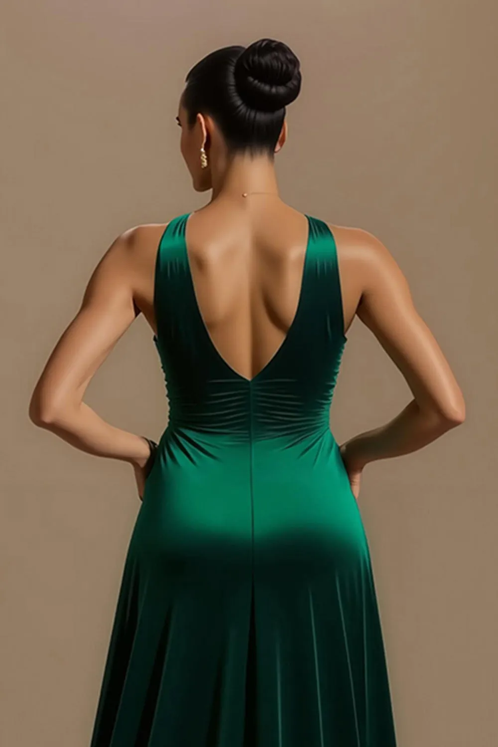 Dark Green A Line V Neck Velvet Holiday Dress sold by Zapaka product image thumbnail 4