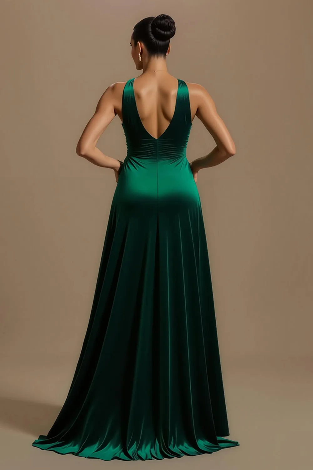 Dark Green A Line V Neck Velvet Holiday Dress sold by Zapaka product image thumbnail 2