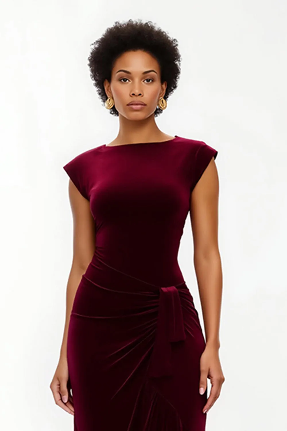 Burgundy Sheath Bateau Neck Long Holiday Dress sold by Zapaka product image thumbnail 4