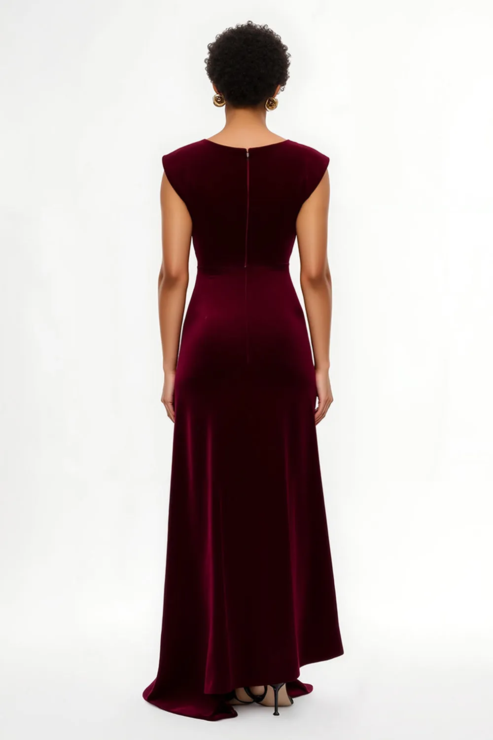 Burgundy Sheath Bateau Neck Long Holiday Dress sold by Zapaka product image thumbnail 2