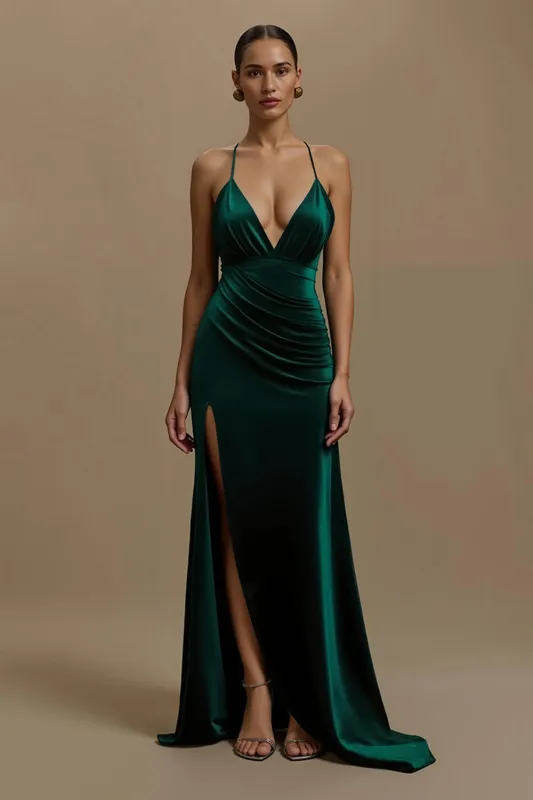 Dark Green Sheath V Neck Velvet Holiday Dress sold by Zapaka
