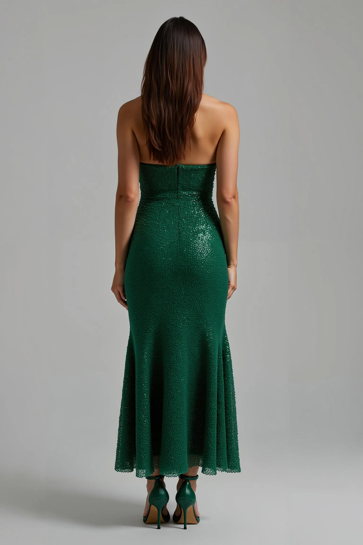 Sparkly Dark Green Strapless Sheath Long Holiday Dress sold by Zapaka product image thumbnail 2
