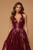 Burgundy Halter A Line Metallic Holiday Dress sold by Zapaka
