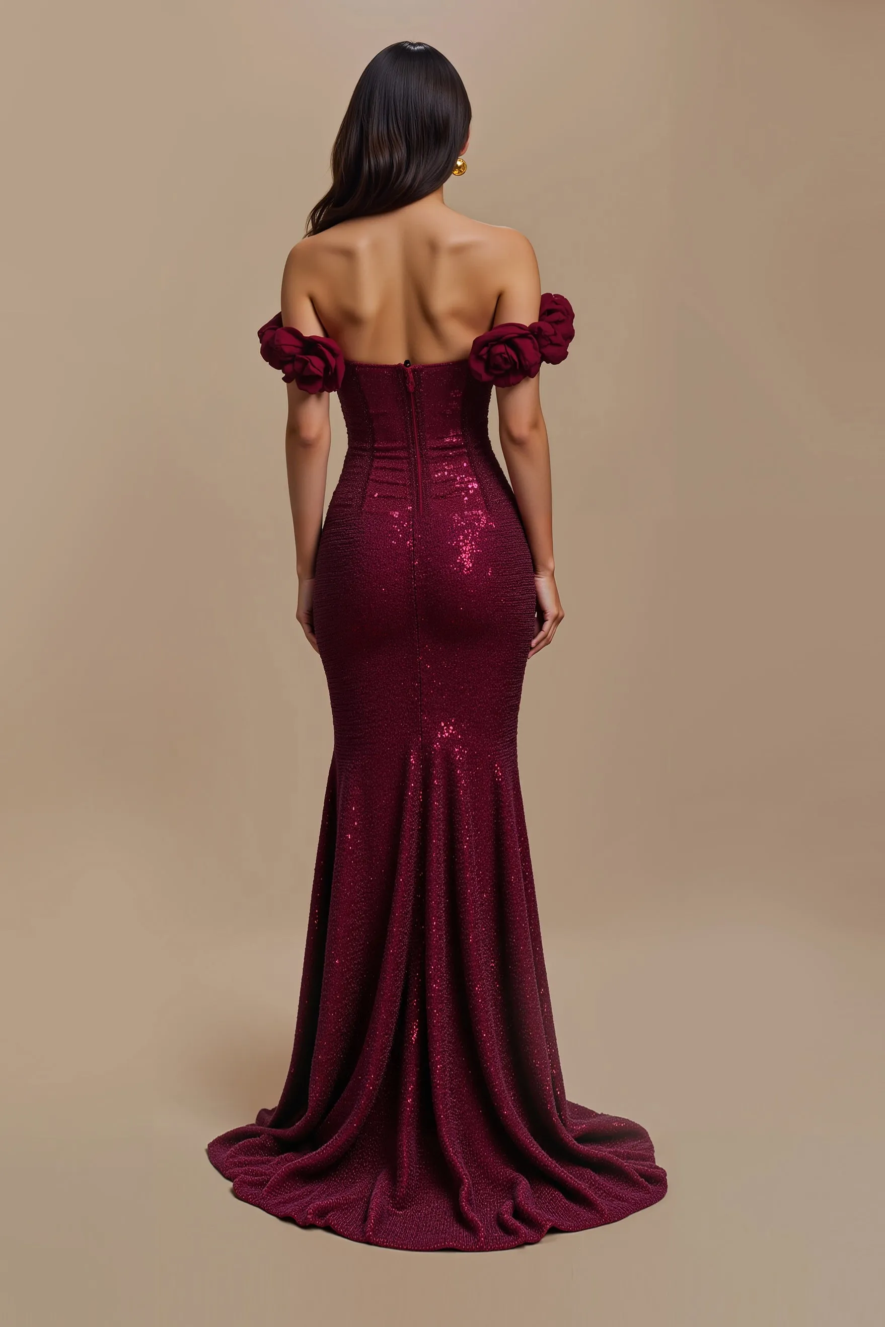 Burgundy Sequin Mermaid Off The Shoulder Holiday Dress sold by Zapaka product image thumbnail 2
