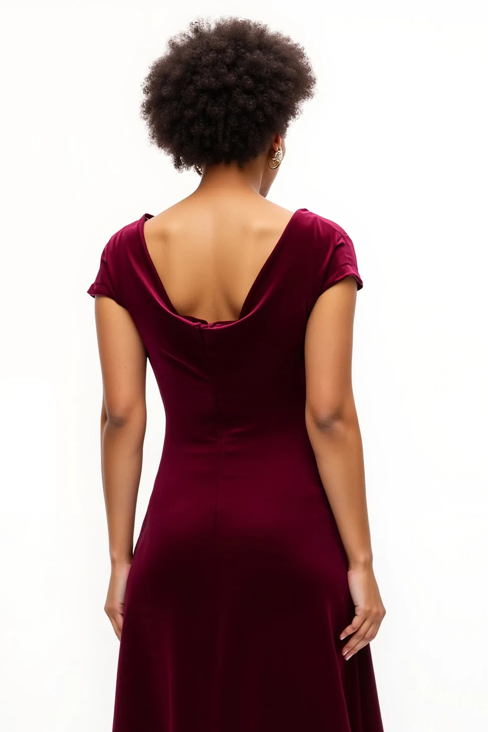 Burgundy A Line Boat Neck Ruched Holiday Dress sold by Zapaka product image thumbnail 4