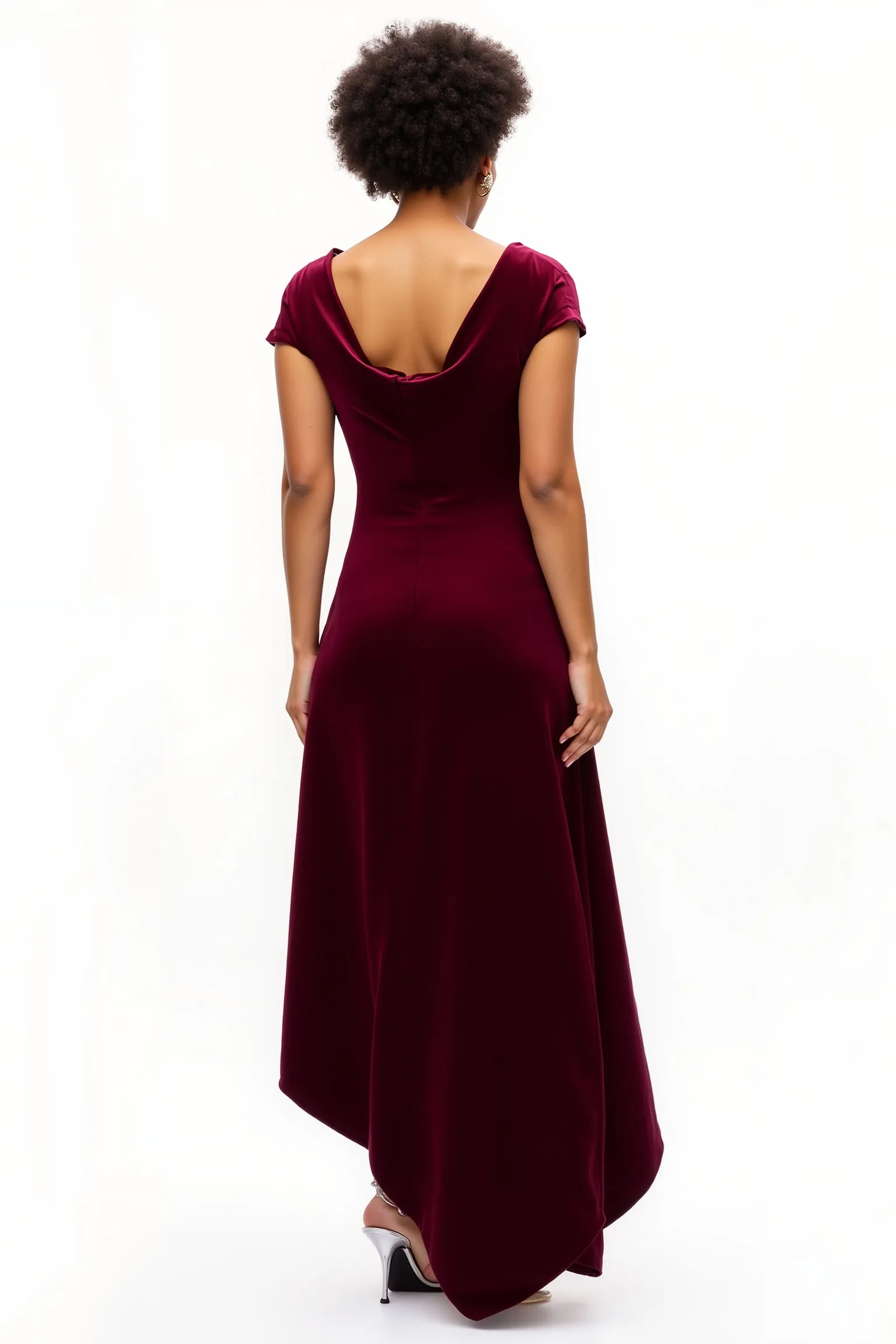 Burgundy A Line Boat Neck Ruched Holiday Dress sold by Zapaka product image thumbnail 2