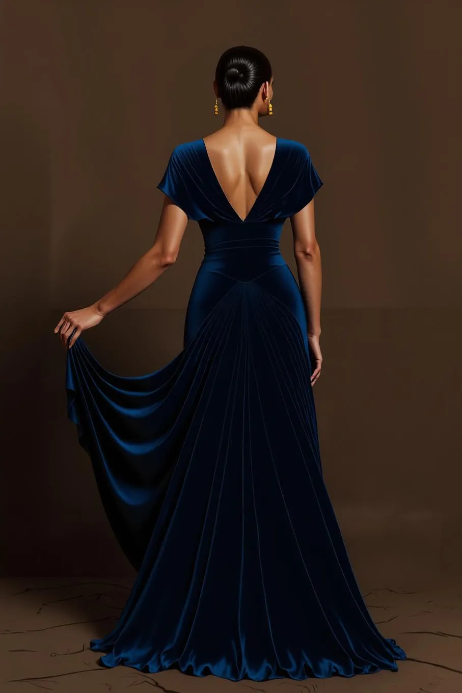Royal Blue A Line Pleated V Neck Long Holiday Dress sold by Zapaka product image thumbnail 2