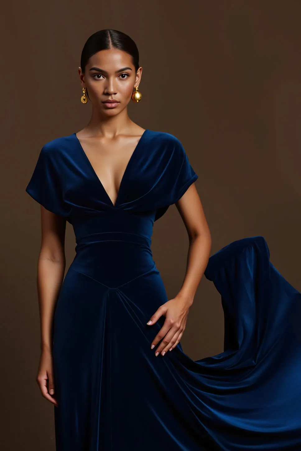Royal Blue A Line Pleated V Neck Long Holiday Dress sold by Zapaka product image thumbnail 3