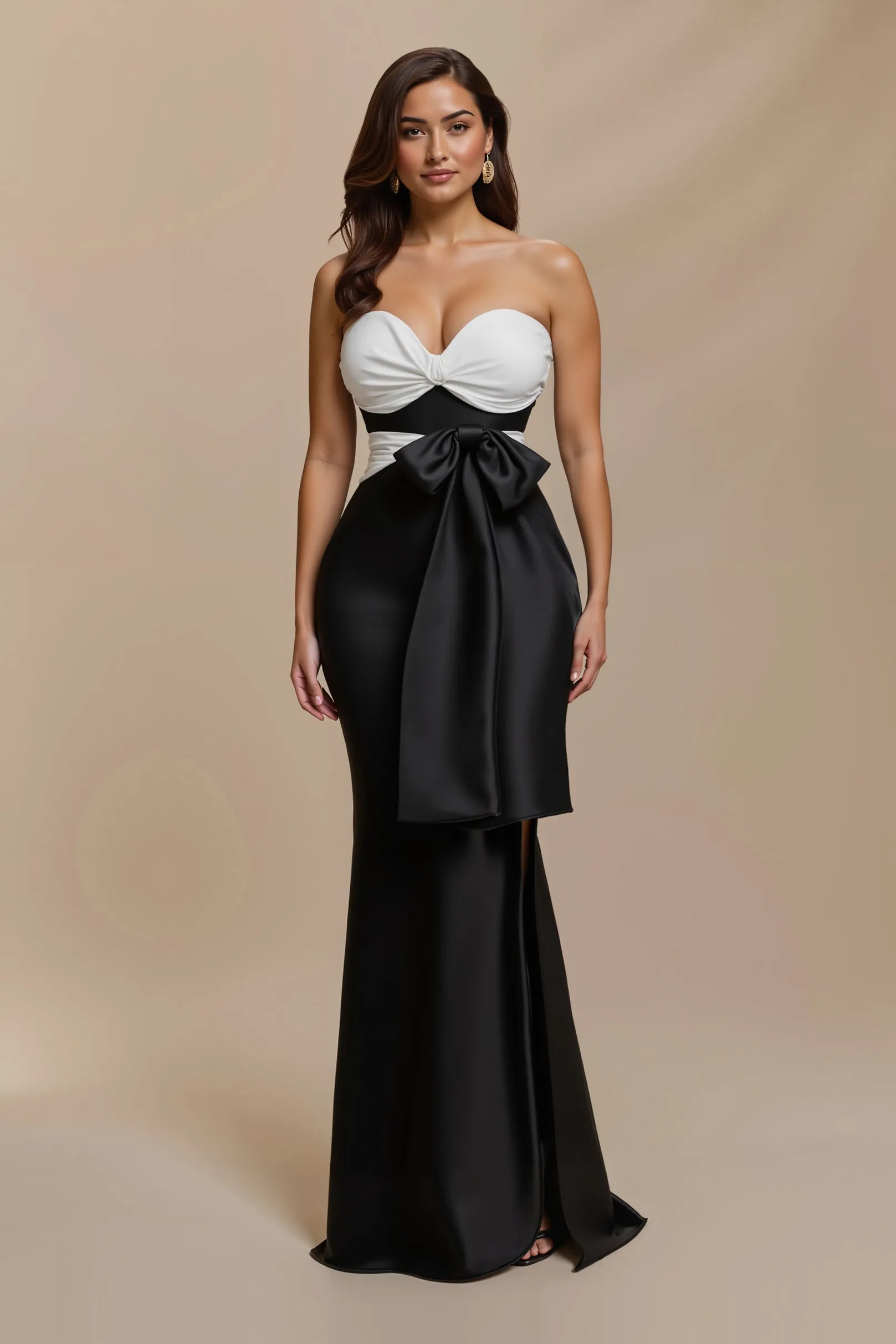 Black White Strapless Ruched Mermaid Holiday Dress sold by Zapaka
