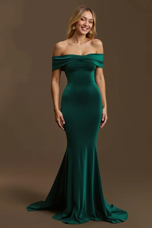 Dark Green Mermaid Off The Shoulder Long Holiday Dress sold by Zapaka