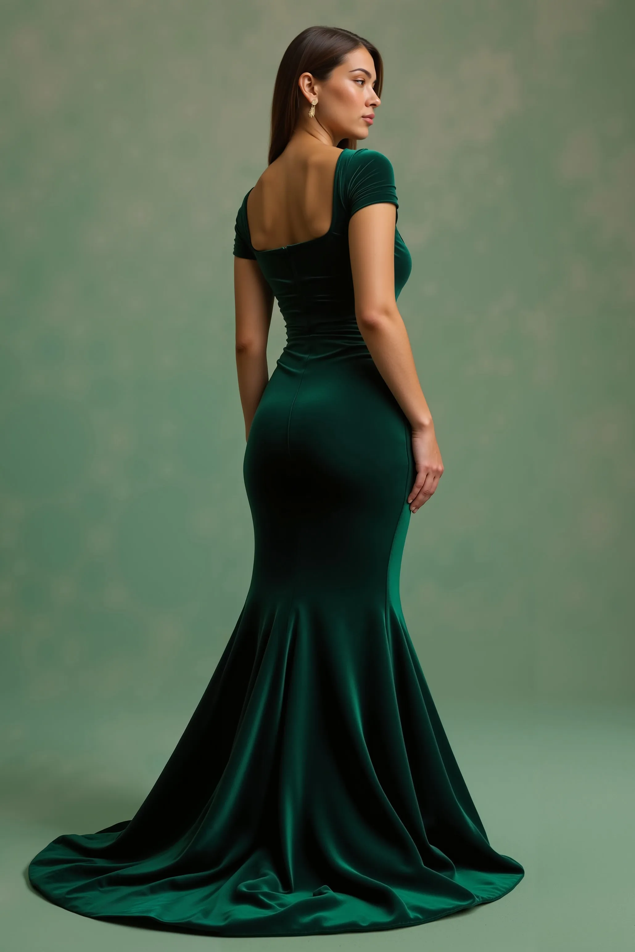 Dark Green Mermaid Square Neck Long Holiday Dress sold by Zapaka product image thumbnail 2