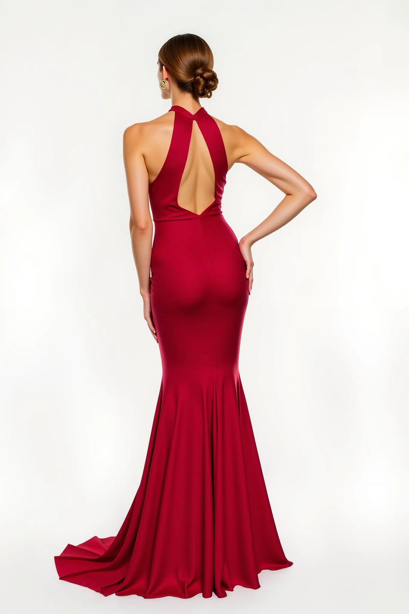 Red Halter Satin Mermaid Long Holiday Dress sold by Zapaka product image thumbnail 2