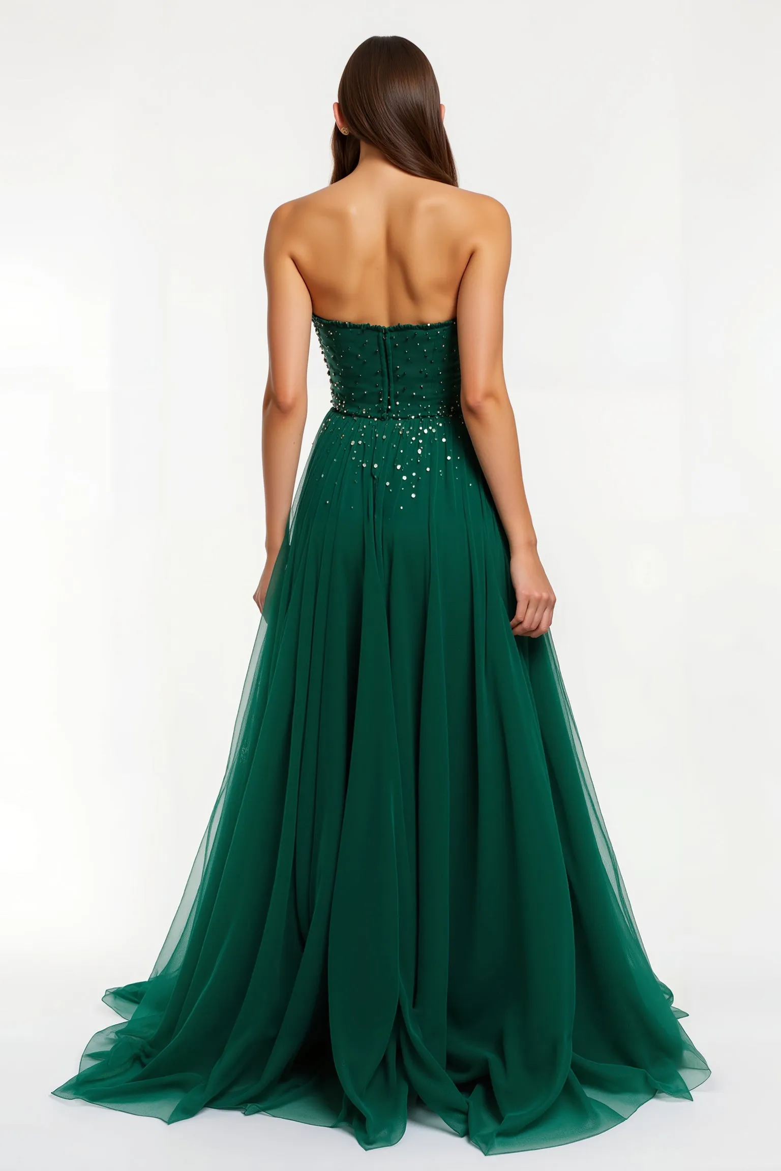 Dark Green Strapless A Line Sequin Long Holiday Dress sold by Zapaka product image thumbnail 2