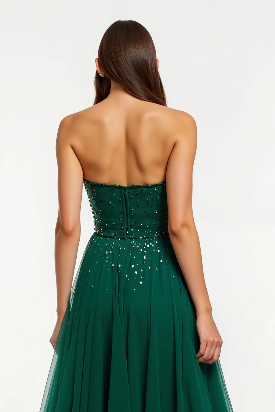 Dark Green Strapless A Line Sequin Long Holiday Dress sold by Zapaka product image thumbnail 4