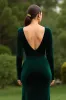 Dark Green V-Neck Sheath Velvet Long Holiday Party Dress With Slit sold by Zapaka