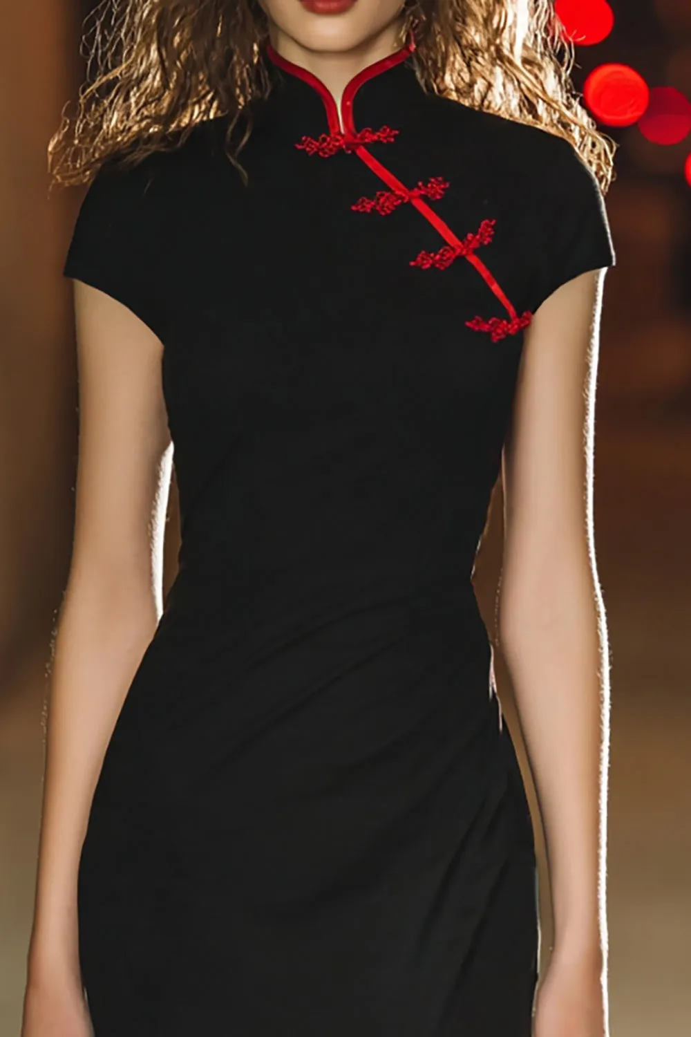 Black Satin Tight High Neck Short Cocktail Dress With Sleeves sold by Zapaka product image thumbnail 2