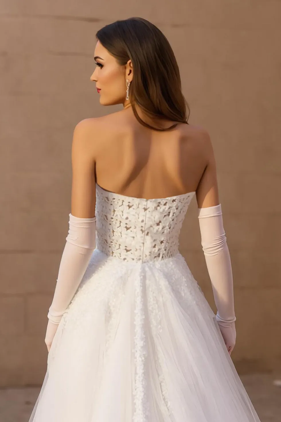 Strapless A Line Ivory Tulle Corset Long Wedding Dress sold by Zapaka product image thumbnail 4