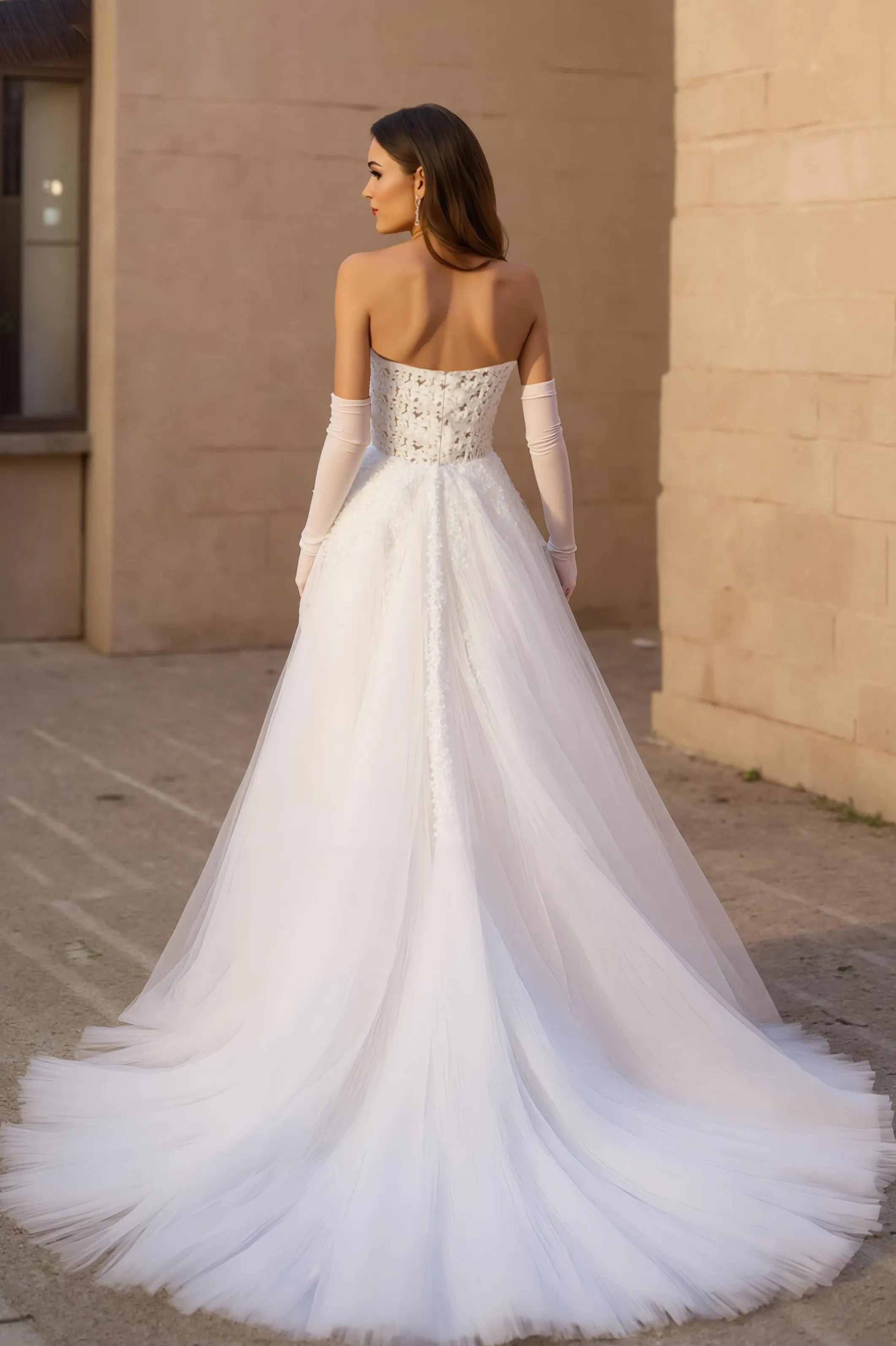 Strapless A Line Ivory Tulle Corset Long Wedding Dress sold by Zapaka product image thumbnail 2