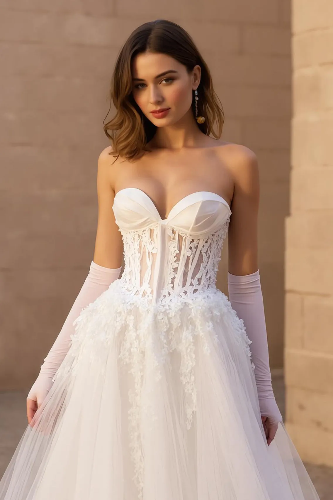 Strapless A Line Ivory Tulle Corset Long Wedding Dress sold by Zapaka product image thumbnail 3
