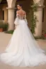 Ivory Off The Shoulder Sweep Train Tulle Wedding Dress With Sleeves sold by Zapaka