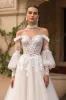Ivory Off The Shoulder Sweep Train Tulle Wedding Dress With Sleeves sold by Zapaka